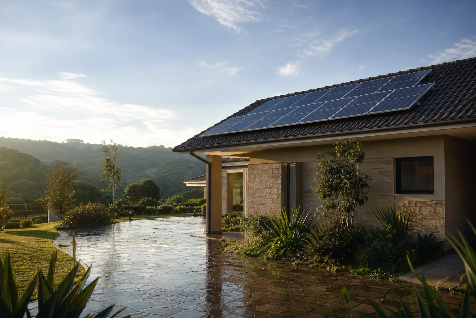 Residência em Minas Gerais com painéis solares fotovoltaicos instalados no telhado