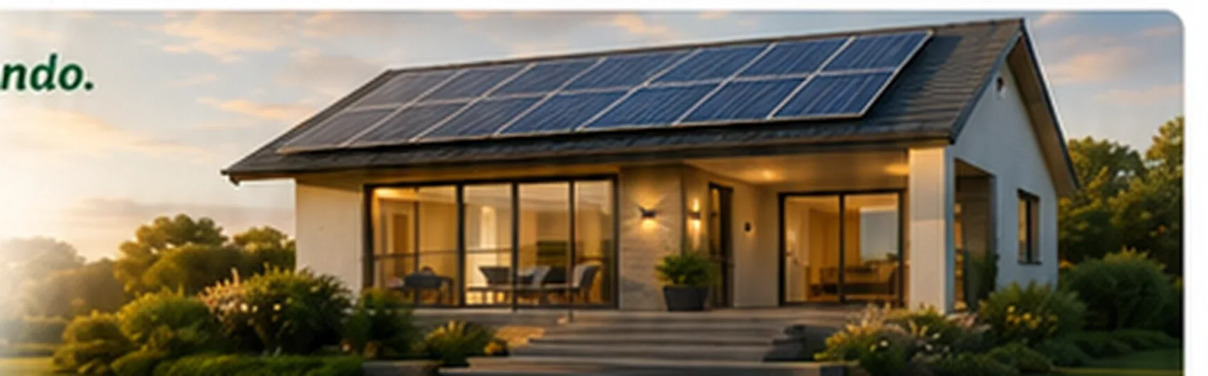 Casa com painéis solares ao entardecer