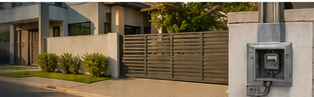 Fachada residencial com padrão de energia junto ao portão