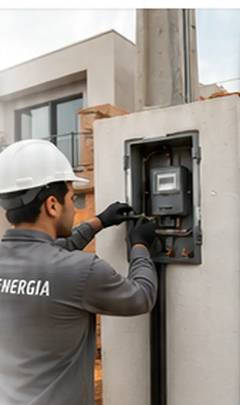 Técnico inspecionando um padrão de medição em imóvel em obra